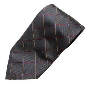 Henry Jacobson Tie Men's Necktie Diamond Check Silk Dark Gray Short